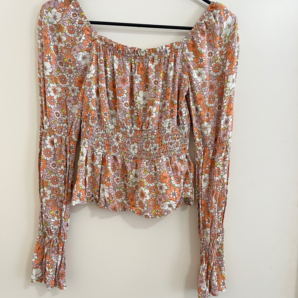 Y2K Smocked Milkmaid Floral Top XSmall Coquette Cottage Off Shoulder Boho Fairy